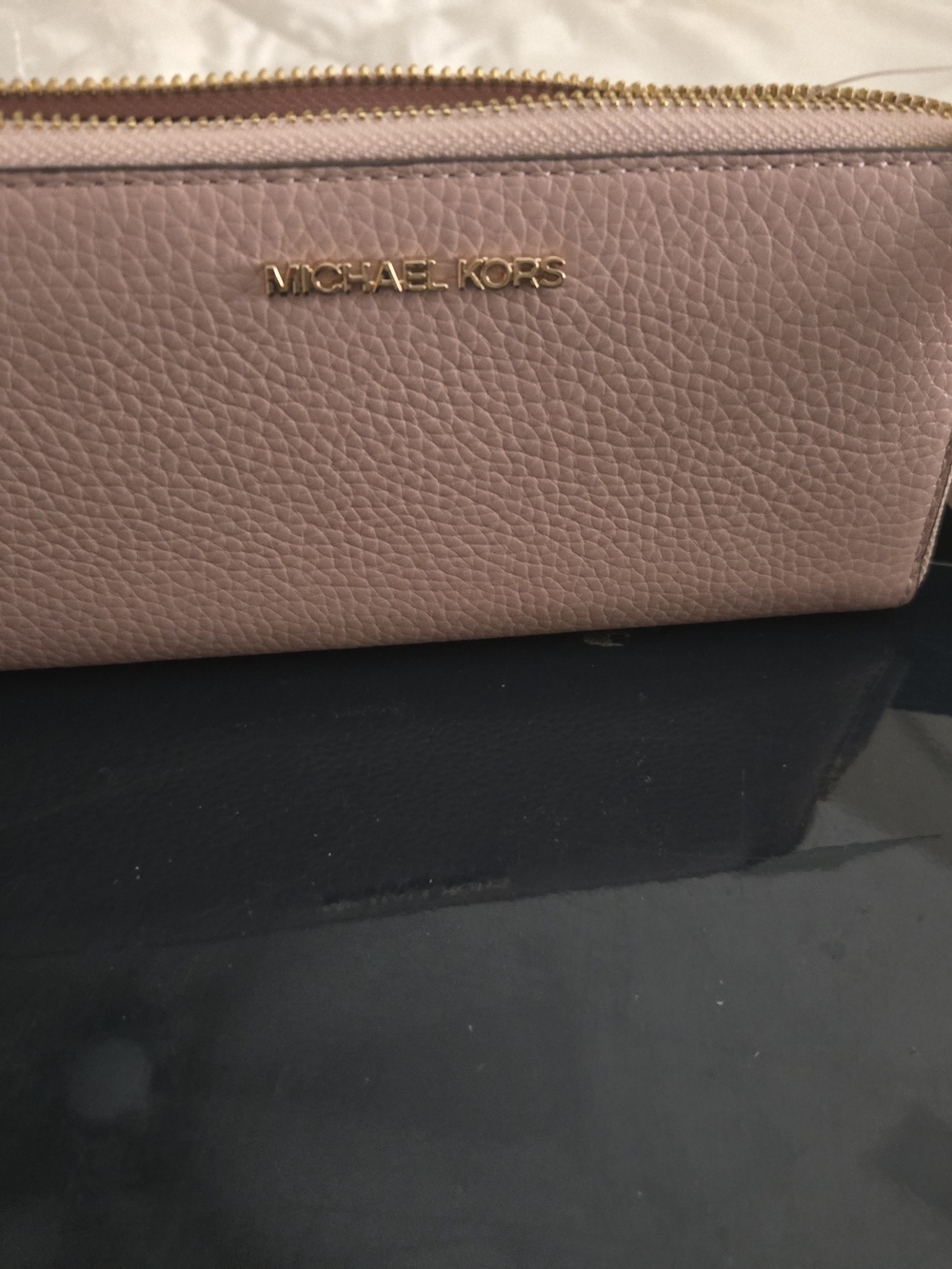 Michael Kors Pink Pebbled Leather Zip Wallet with Gold Logo